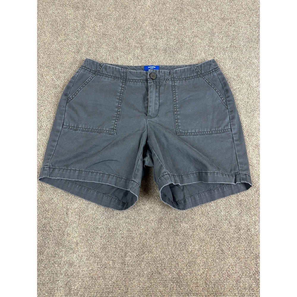 Dockers Shorts Womens 6P Gray Petite Casual‎ Cotton Chino Relaxed Fit Pockets